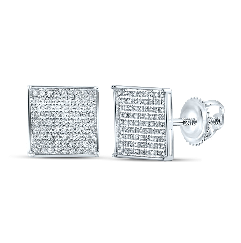 10K White Or Yellow Gold Womens Round Diamond Square Earrings