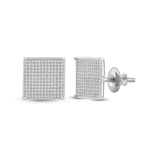 10K White Gold Womens Round Diamond Square Earrings 7/8ctw