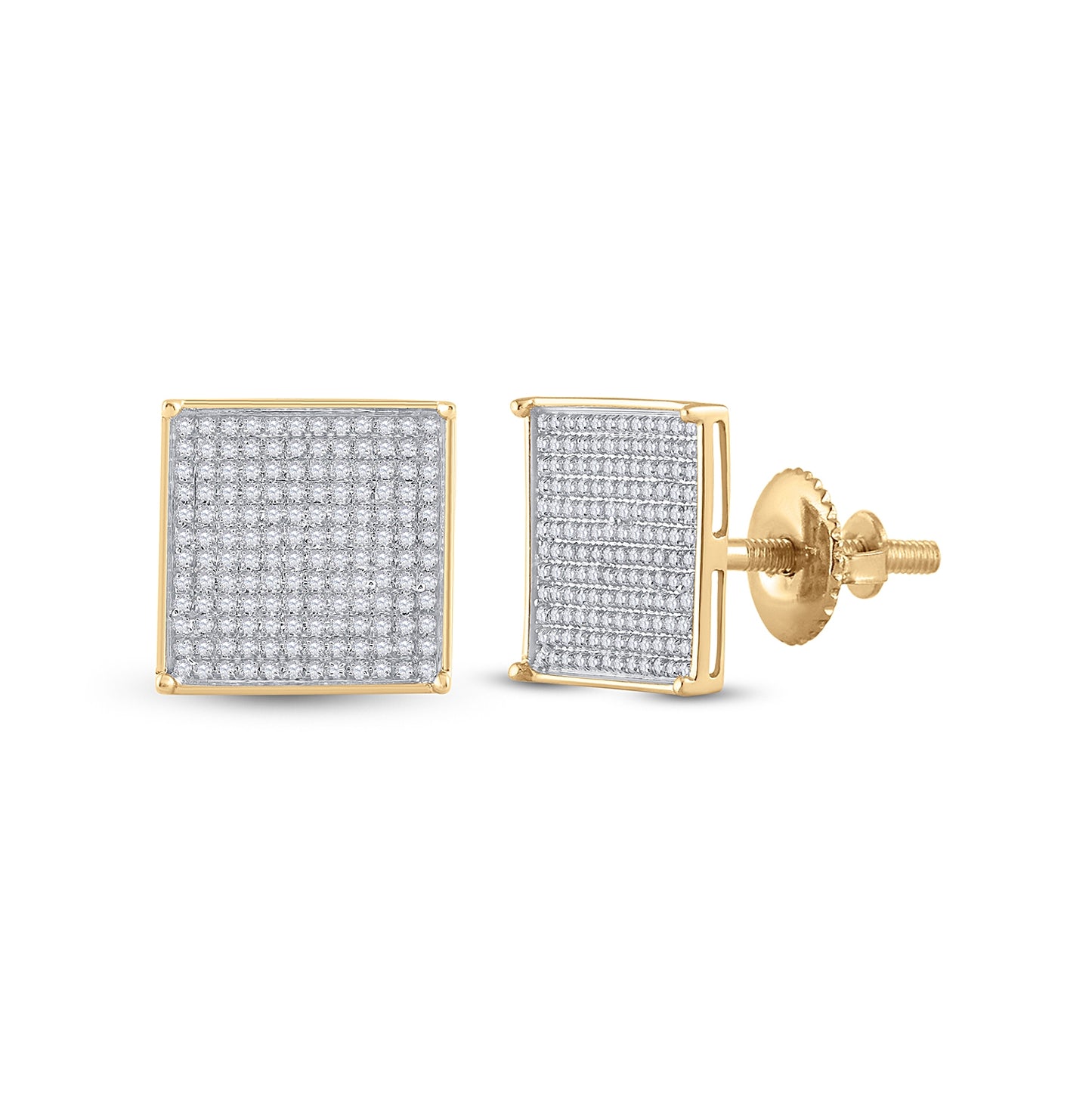 14K Yellow Or White Gold Womens Round Pave-set Diamond Square Cluster Earrings 7/8 Cttw