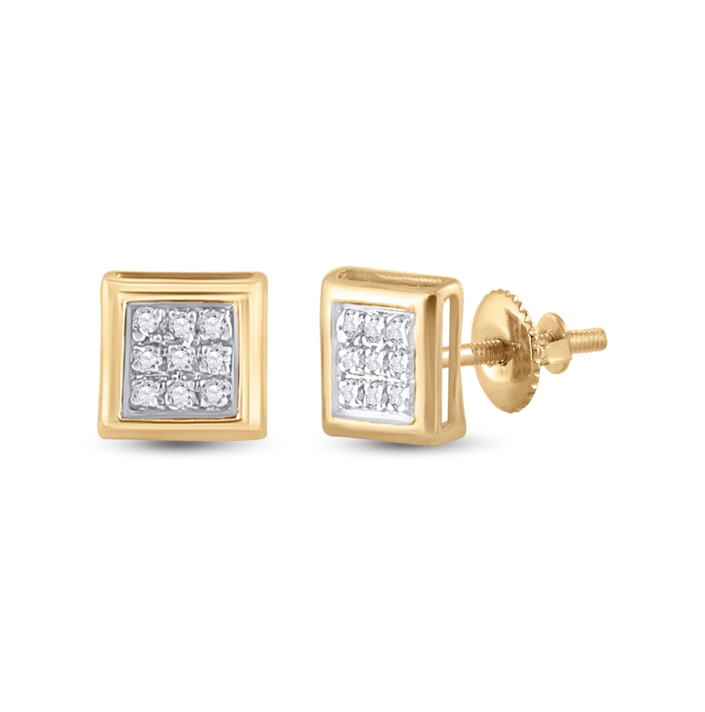 10K White Or Yellow Gold Womens Round Diamond Square Earrings