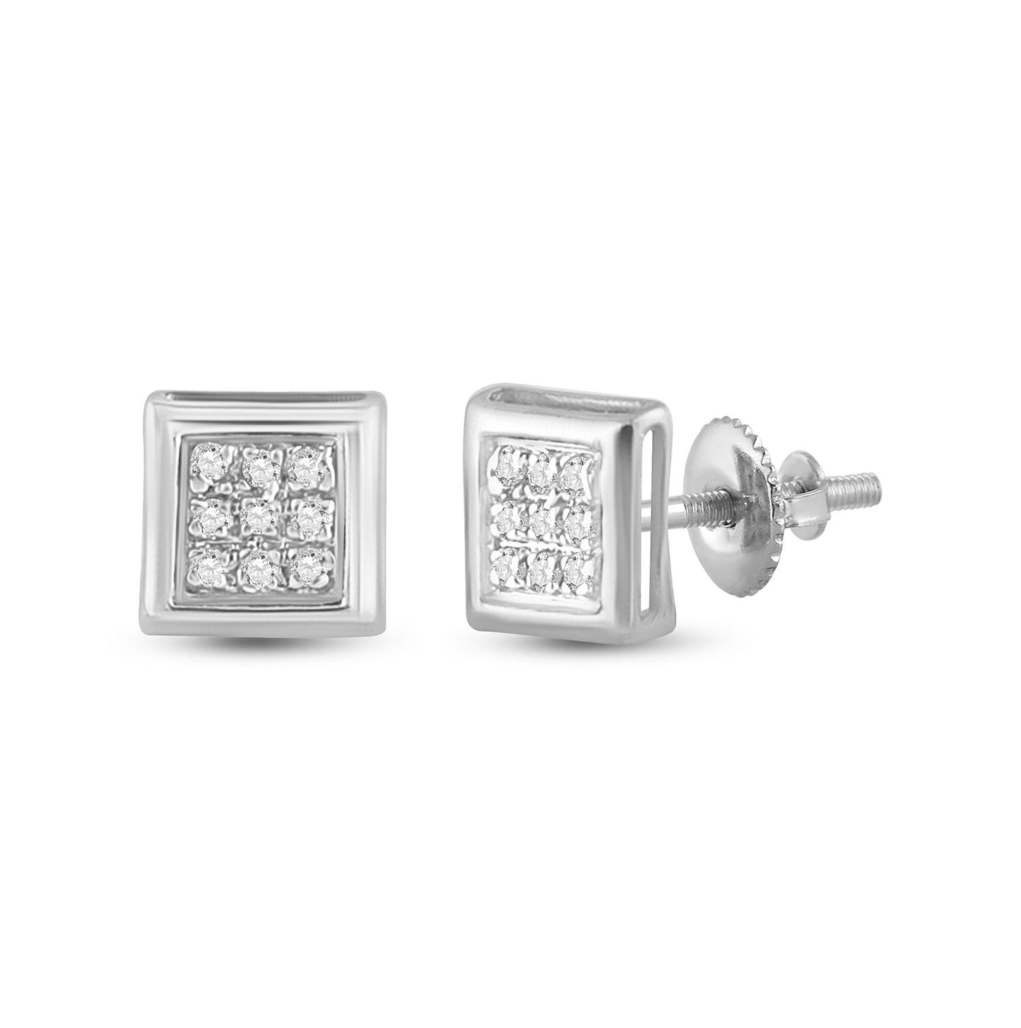 10K White Or Yellow Gold Womens Round Diamond Square Earrings