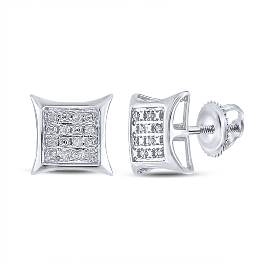 Sterling Silver Womens Round Diamond Square Kite Earrings 1/20ctw