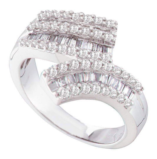 14kt White Gold Womens Round Baguette Diamond Bypass Band 7/8 Cttw