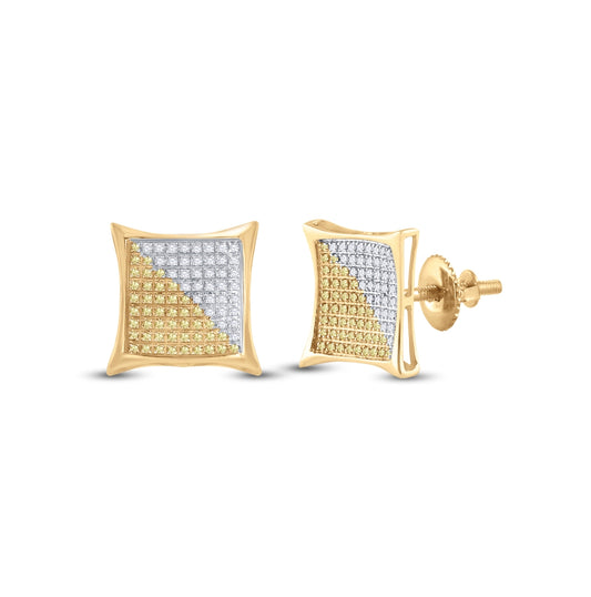 10K Yellow Gold Round Yellow Color Enhanced Diamond Kite Square Earrings 1/2 Cttw, Length: 0.51 In, Width: 0.51 In