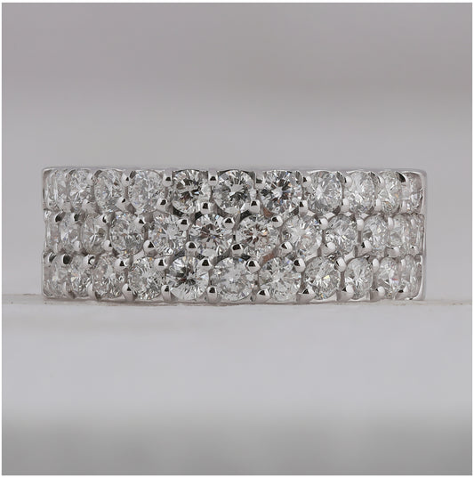 14K White Gold Womens Round Pave-set Diamond Triple Row Wedding Band 2 Cttw, Womens Size: 5-10