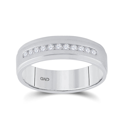 14K White Gold Mens Round Diamond Single Row Wedding Band Ring 1/4 Cttw, Mens Size: 7-13