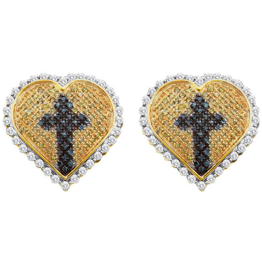 10kt Yellow Gold 1  Ctw Diamond Blue Micro-pave Earring