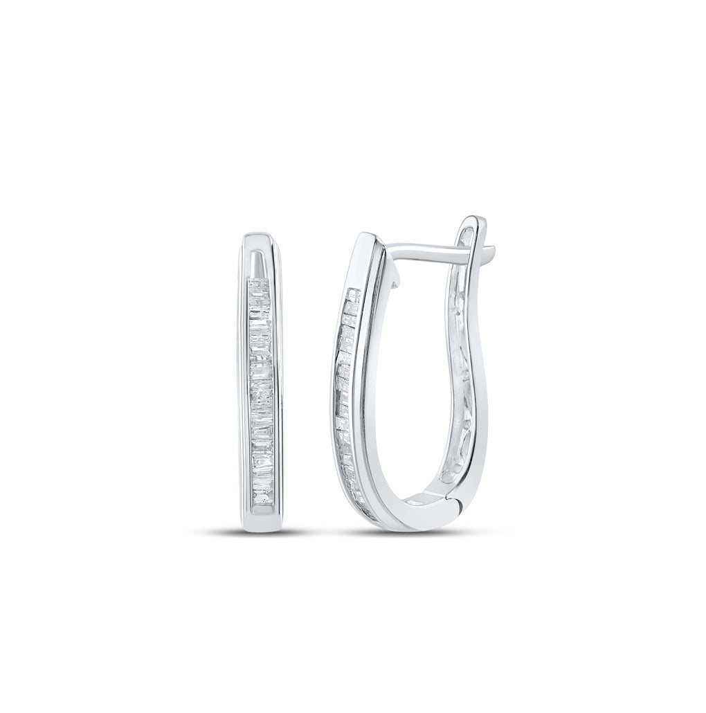 10K White Gold Womens Baguette Channel-set Diamond Hoop Earrings 1/4ctw