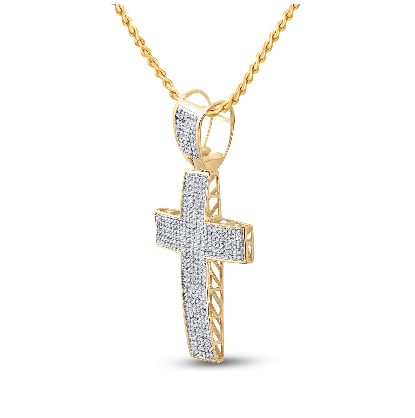 10K Yellow Gold Mens Round Diamond Cross Charm Pendant 1 Cttw, Length: 2.3 In, Width: 1.16 In