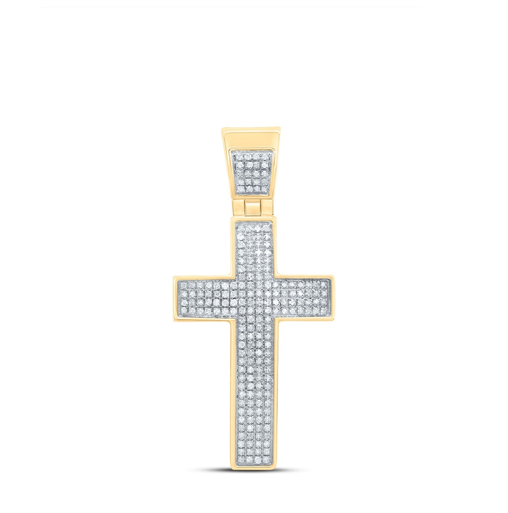10K Yellow Gold Mens Round Diamond Cross Charm Pendant 1/2 Cttw, Length: 1.85 In, Width: 0.89 In