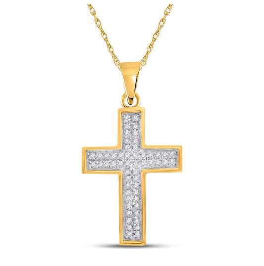 10K Yellow Gold Womens Round Diamond Cross Pendant 1/6 Cttw