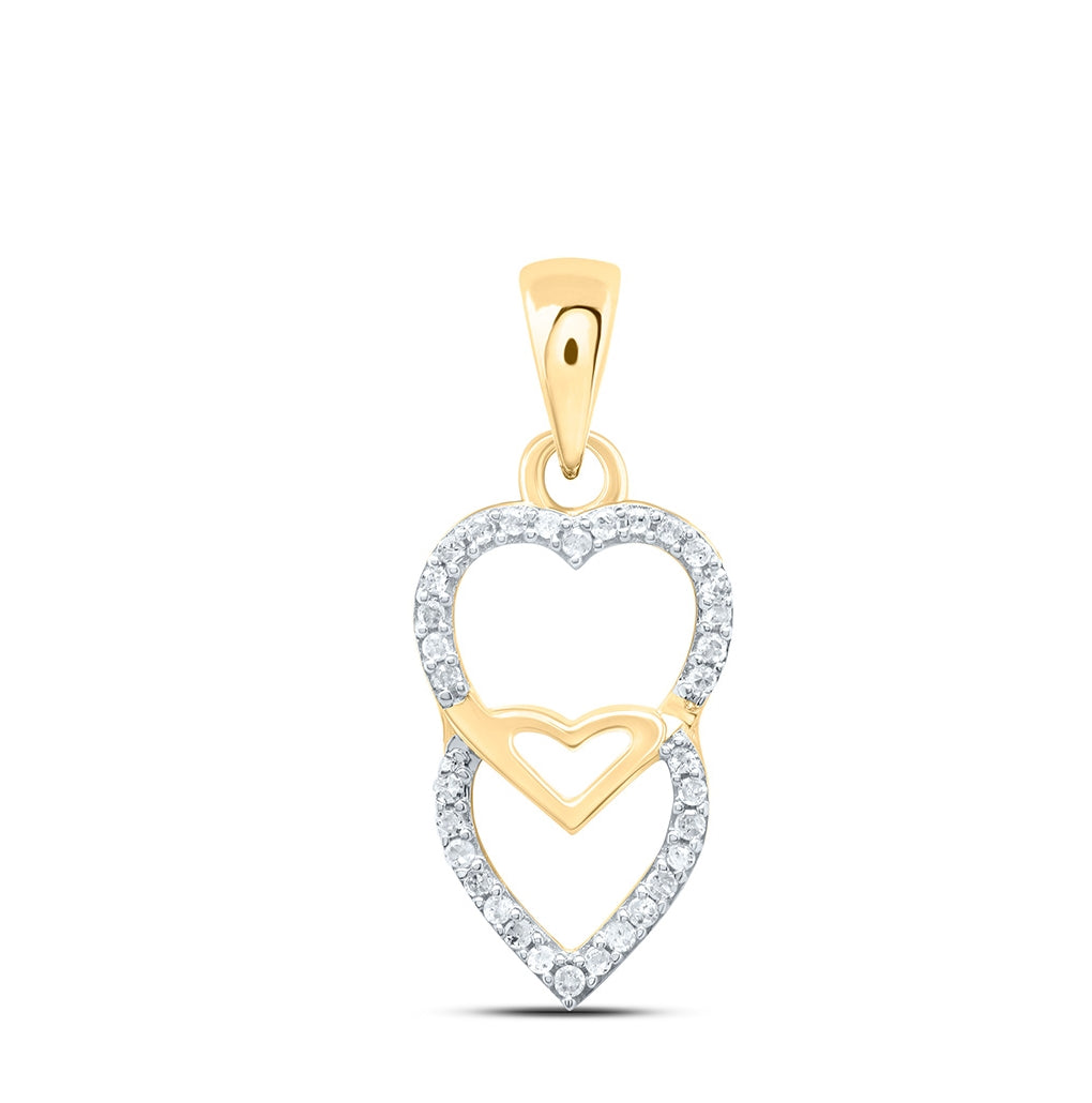 10K Yellow Gold Womens Round Diamond Double Heart Pendant 1/10 Cttw, Length: 0.83 In, Width: 0.39 In