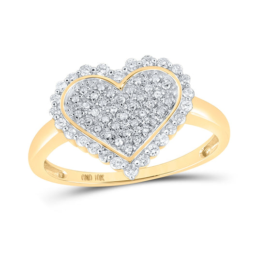 10K Yellow Gold Womens Round Diamond Heart Ring 1/3 Cttw, Womens Size: 5-10