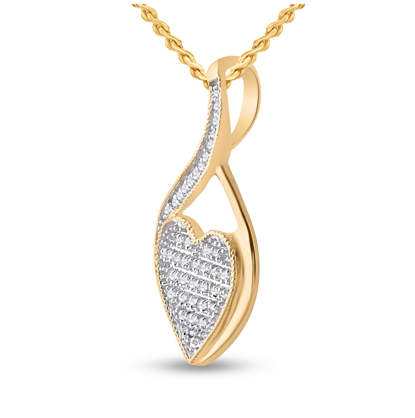 10K Yellow Gold Womens Round Diamond Heart Pendant 1/10 Cttw, Length: 0.88 In, Width: 0.48 In