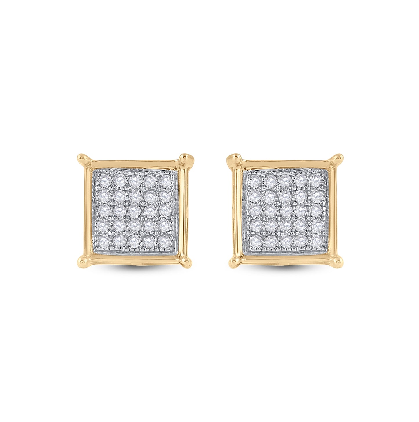 10K Yellow Gold Women's Round Diamond Sq Earrings 1/6ctw