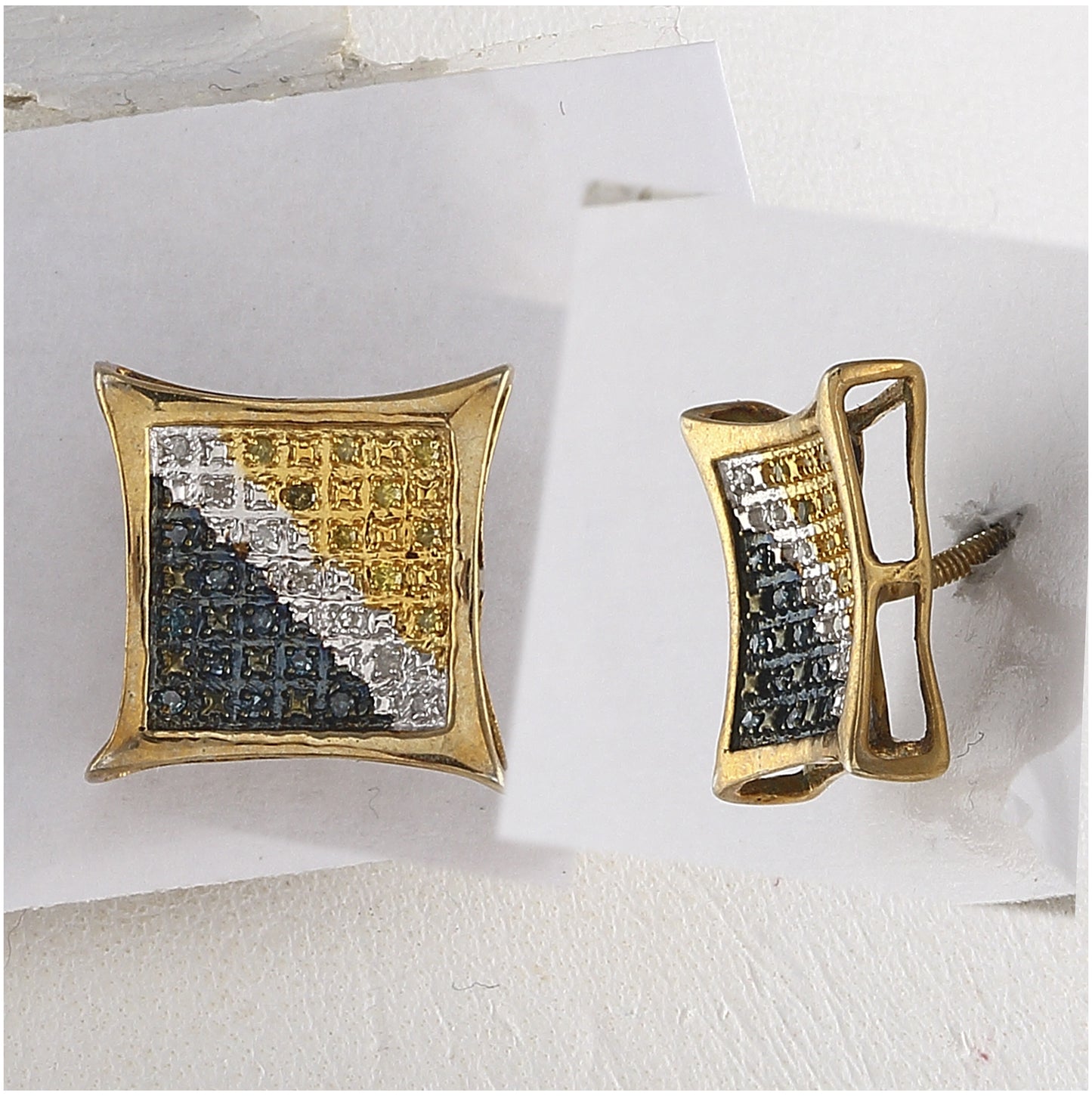 Sterling Silver 1/6ct Diamond P3 Blue Micro-pave Unisex Earring