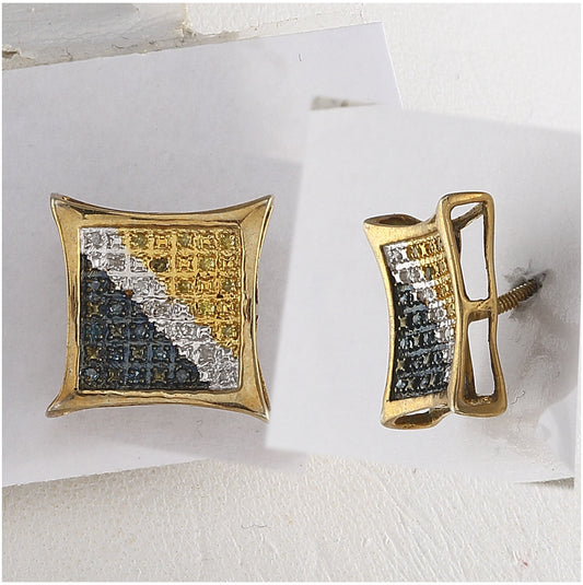 Sterling Silver 1/6ct Diamond P3 Blue Micro-pave Unisex Earring