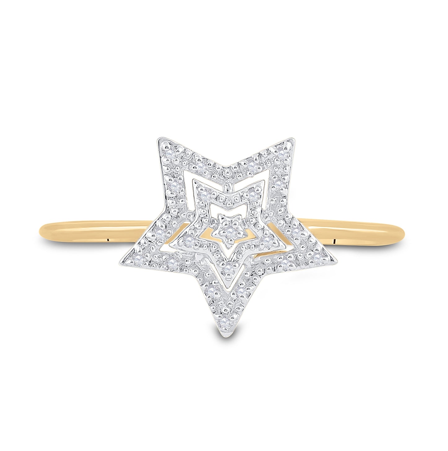 10K Yellow Gold Womens Round Diamond Star Ring 1/20 Cttw, Womens Size: 5-10