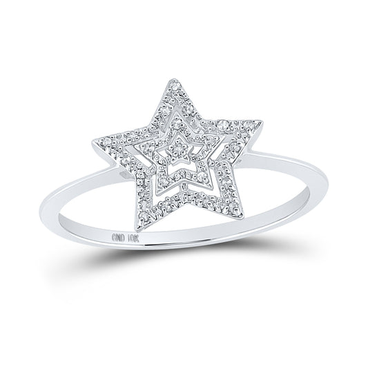 10K White Gold Womens Round Diamond Star Ring 1/20 Cttw, Womens Size: 5-10