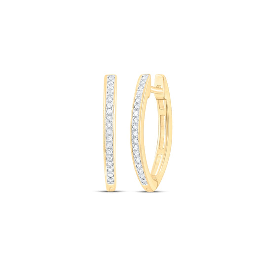 10K Yellow Gold Womens Round Diamond Single Row Hoop Earrings 1/10 Cttw