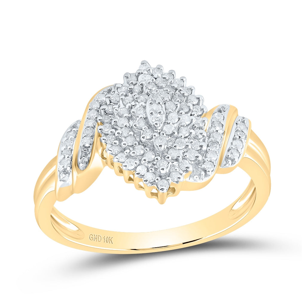 10K Yellow Gold Womens Round Diamond Cluster Ring 1/4 Cttw, Womens Size: 5-10