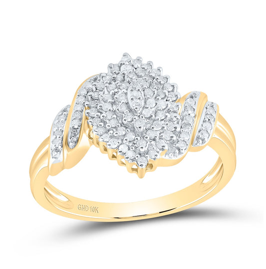 10K Yellow Gold Womens Round Diamond Cluster Ring 1/4 Cttw, Womens Size: 5-10