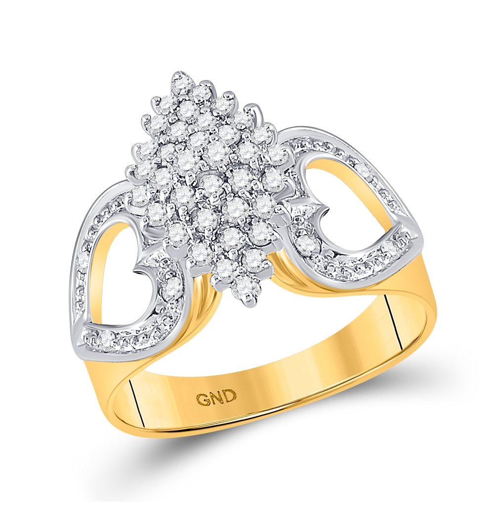 10K Yellow Gold Womens Round Diamond Cluster Heart Ring 1/2 Cttw, Womens Size: 5-10