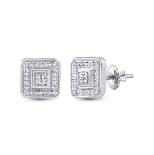 10K White Gold Womens Round Diamond Square Earrings 1/6ctw