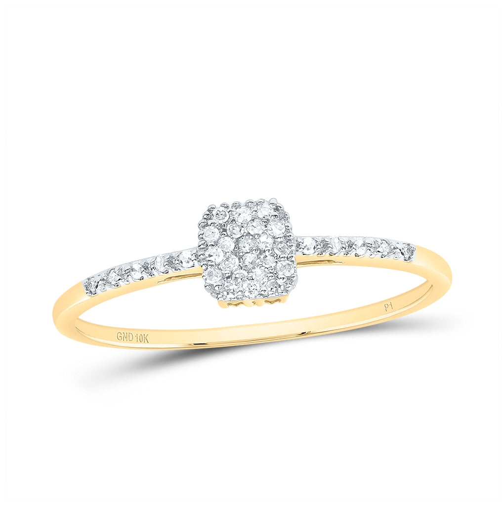 10K Yellow Gold Womens Round Diamond Slender Cluster Ring 1/20 Cttw, Womens Size: 5-10