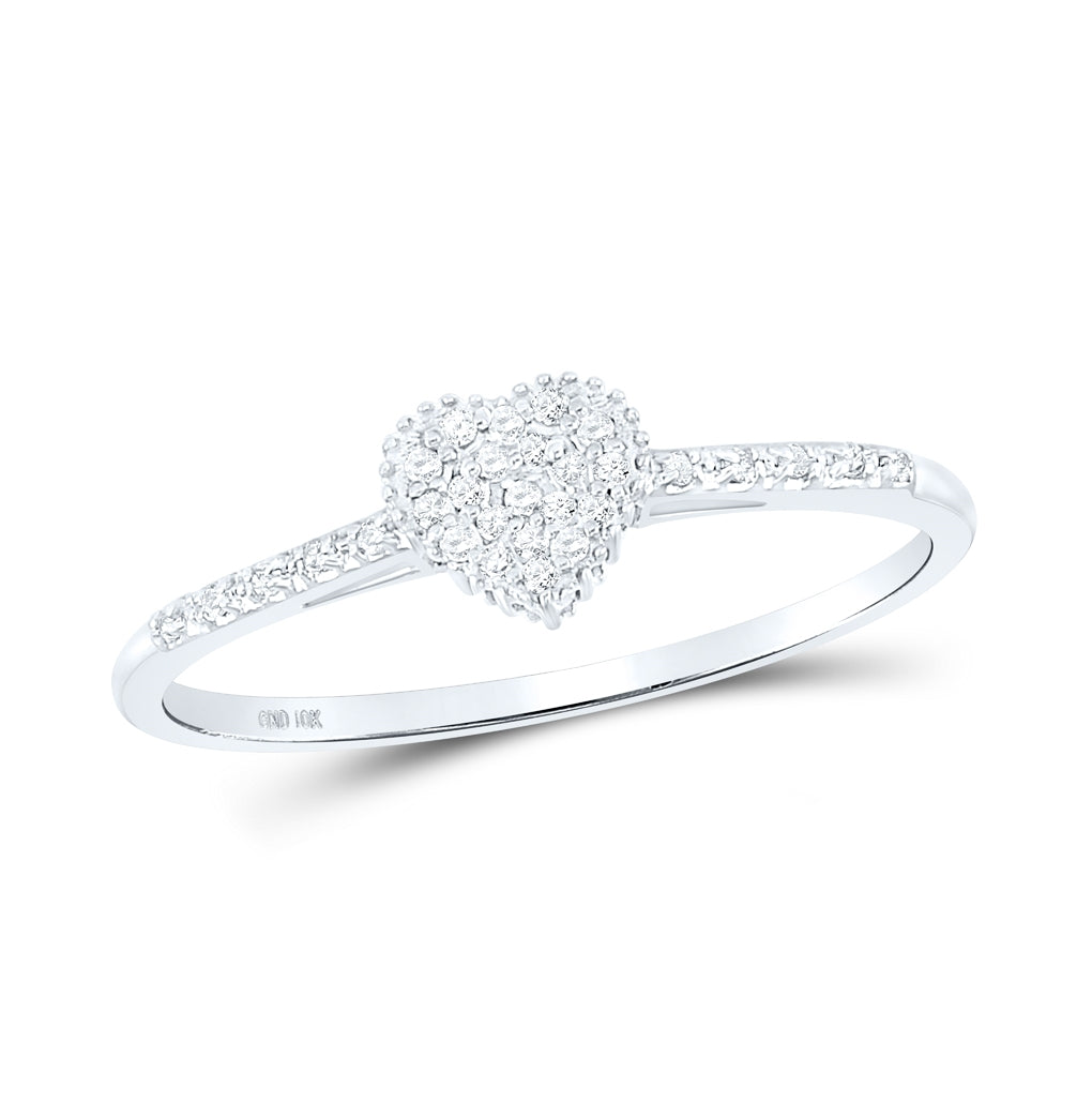 10K White Gold Womens Round Diamond Slender Heart Ring 1/20 Cttw, Womens Size: 5-10