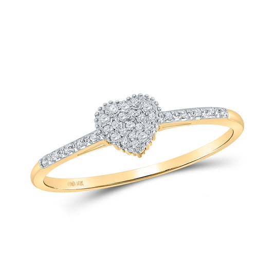 10K Yellow Gold Womens Round Diamond Slender Heart Ring 1/20ctw, Womens Size: 5-10