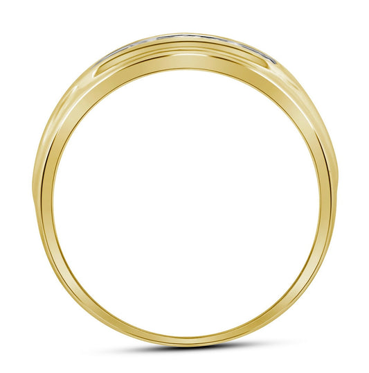 10K Yellow Gold Mens Round Diamond Wedding 5-Stone Band Ring 1/10 Cttw, Mens Size: 7-13
