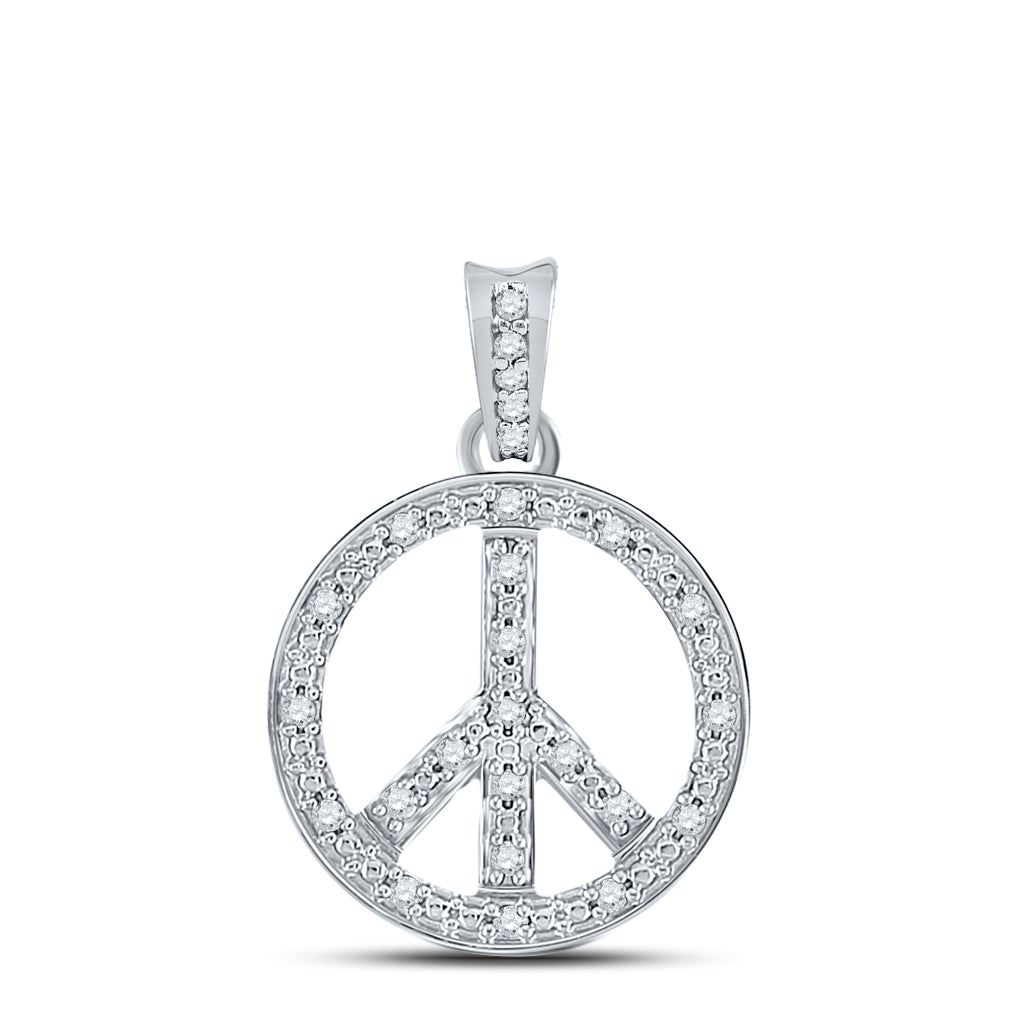 10kt White Gold Womens Round Diamond Peace Sign Circle Pendant 1/4 Cttw