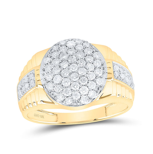 10K Yellow Gold Mens Round Diamond Oval Cluster Ring 1 Cttw, Mens Size: 7-13