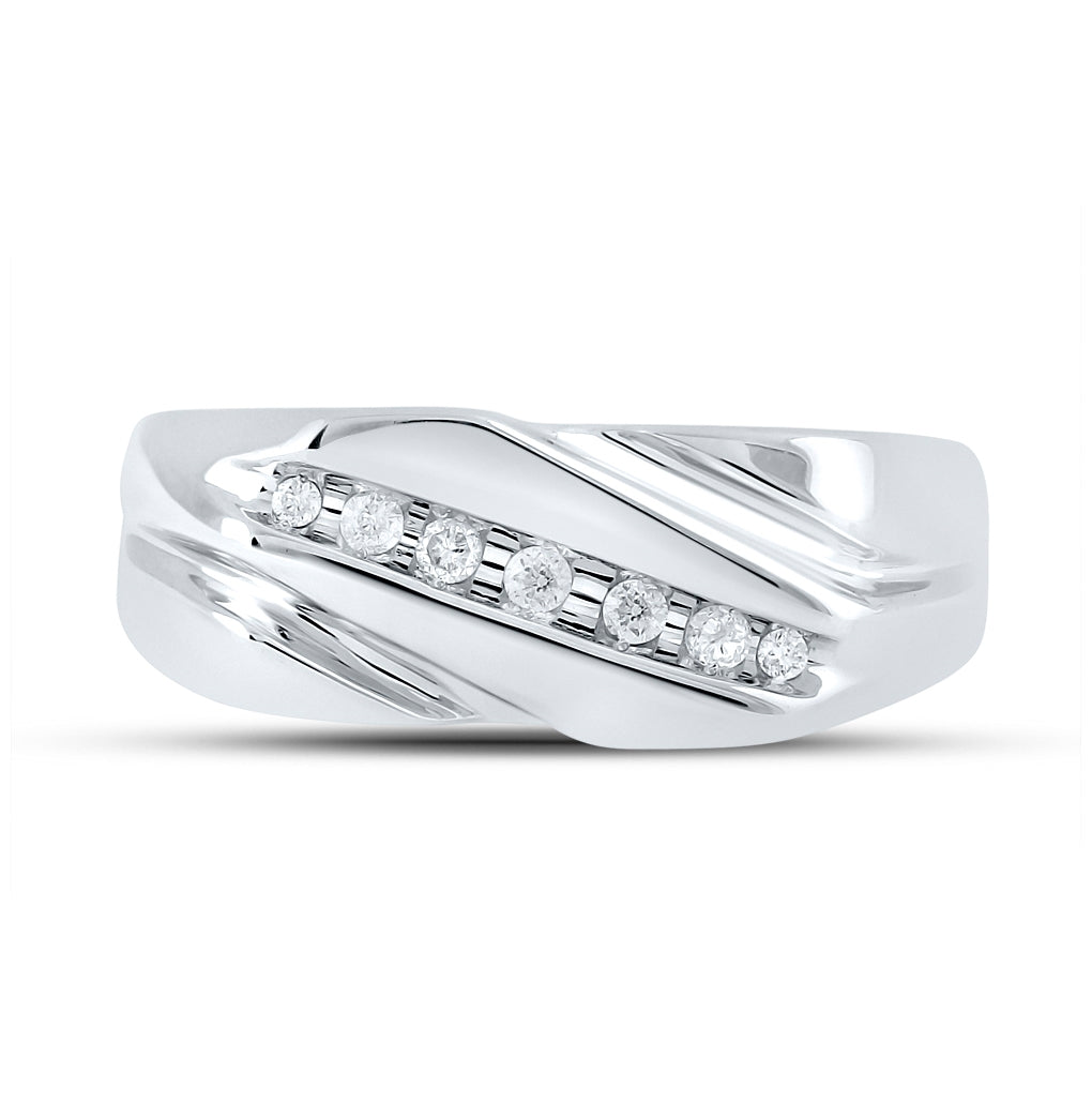 10K White Gold Mens Round Diamond Wedding Band Ring 1/8ctw, Mens Size: 7-13