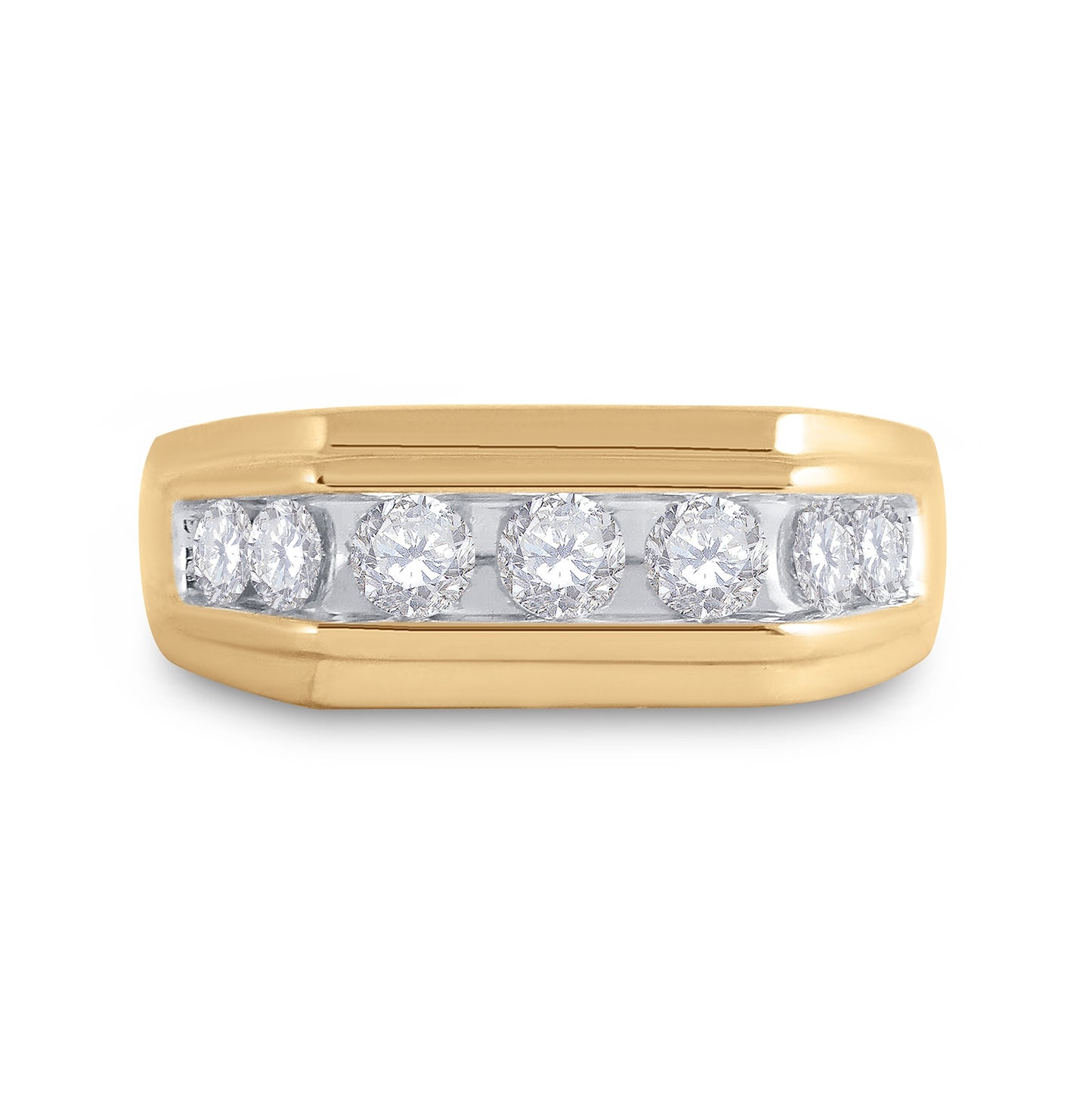 10K Yellow Gold Mens Round Diamond Flat Top Band Ring 1 Cttw, Mens Size: 7-13