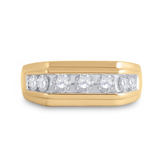 10K Yellow Gold Mens Round Diamond Flat Top Band Ring 1 Cttw, Mens Size: 7-13