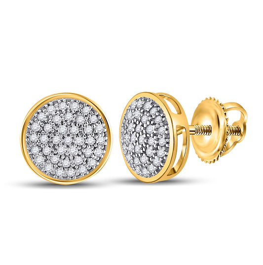 10K Yellow Gold Womens Round Diamond Circle Cluster Stud Earrings 1/5 Cttw