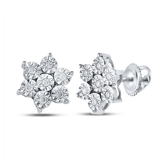 Sterling Silver Women's Round Diamond Cluster Earrings 1/8ctw