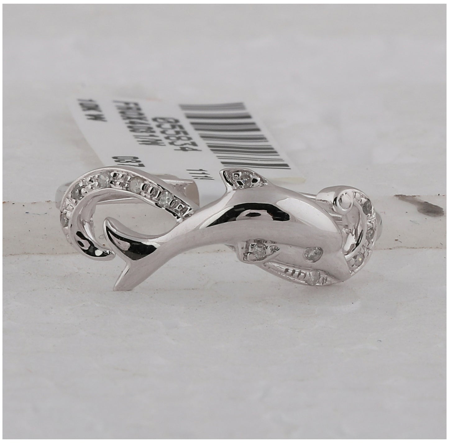 10K White Gold Womens Round Diamond Dolphin Ring 1/20 Cttw, Womens Size: 5-10
