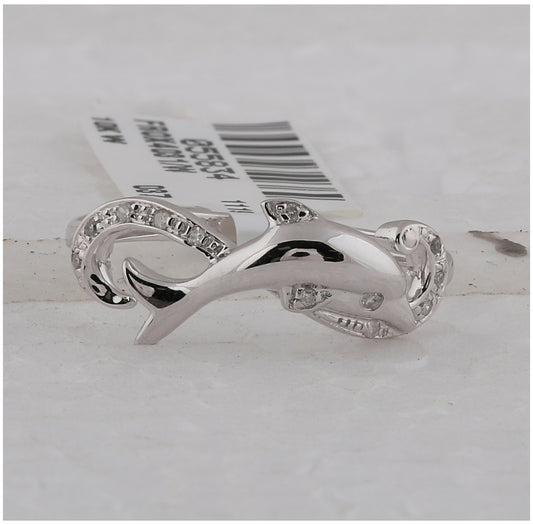 10K White Gold Womens Round Diamond Dolphin Ring 1/20 Cttw, Womens Size: 5-10