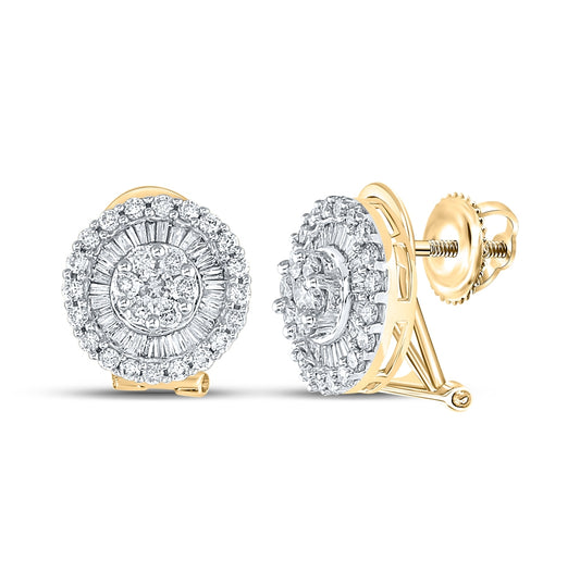 14K Yellow Gold Womens Round Diamond Cluster French-clip Earrings 1 Cttw, Length: 0.47 In, Width: 0.47 In