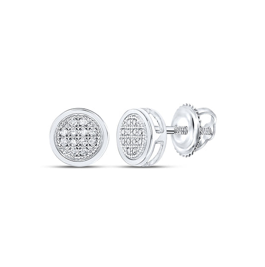 Sterling Silver Womens Round Diamond Circle Cluster Earrings 1/20ctw, Length: 0.26 Inch Width: 0.26 Inch