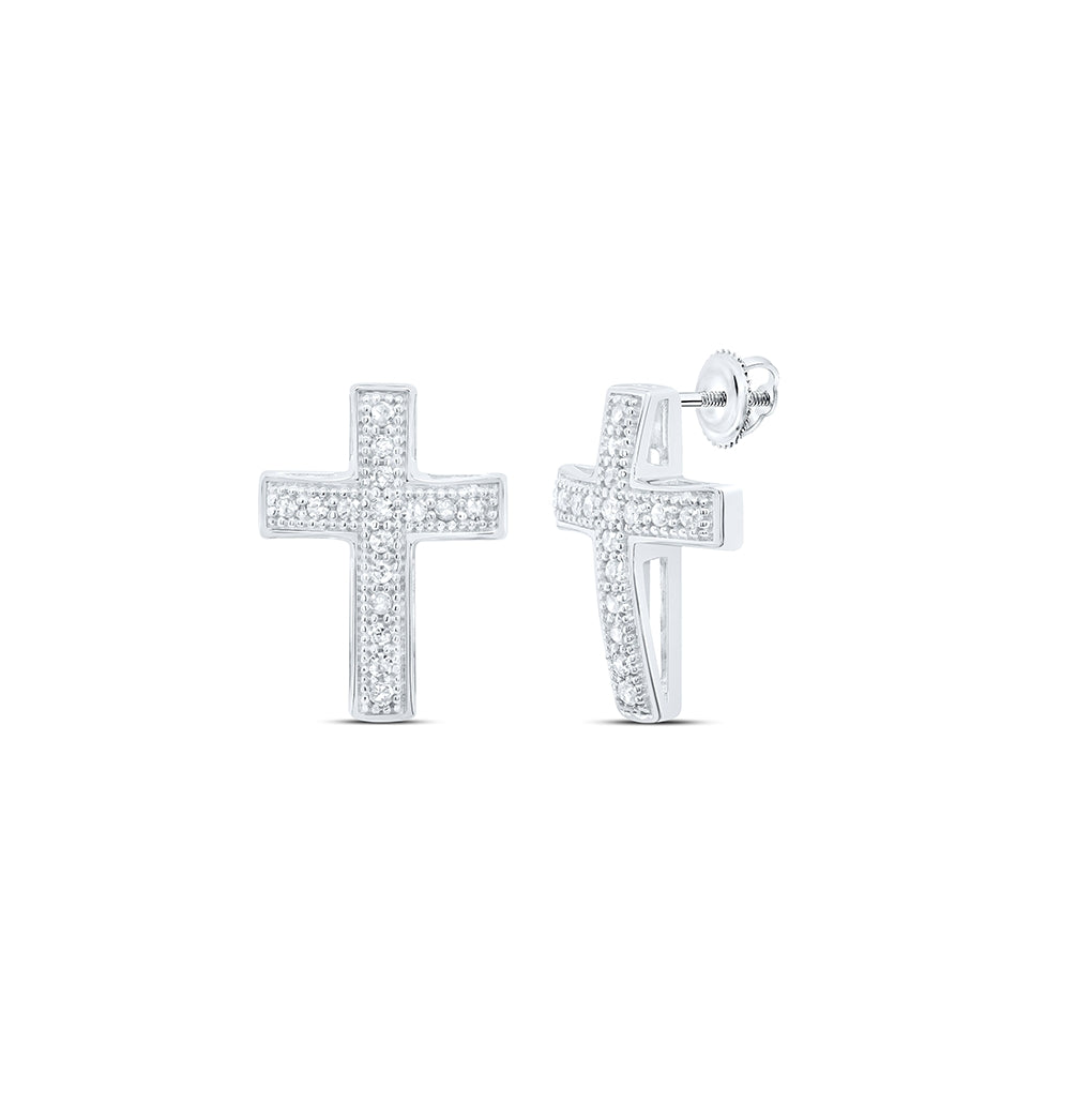 Sterling Silver Womens Round Diamond Cross Earrings 1/10ctw, Length: 0.39 Inch Width: 0.26 Inch