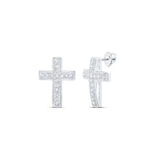 Sterling Silver Womens Round Diamond Cross Earrings 1/10ctw, Length: 0.39 Inch Width: 0.26 Inch