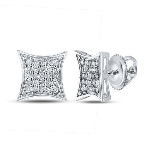 Sterling Silver Womens Round Diamond Square Kite Cluster Earrings 1/6 Cttw