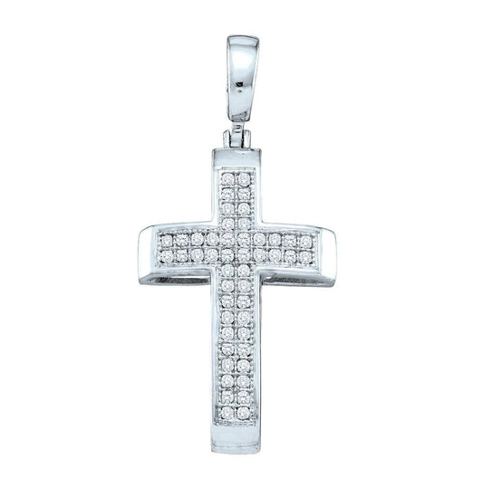 Sterling Silver Womens Round Pave-set Diamond Cross Pendant 1/6ctw