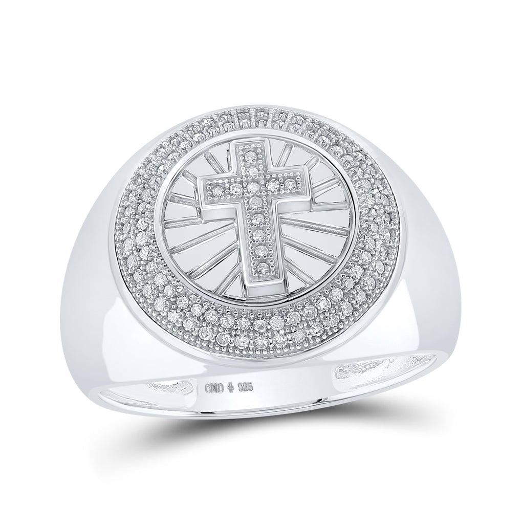 Sterling Silver Mens Round Diamond Circle Cross Ring 1/3 Cttw, Mens Size: 7-13