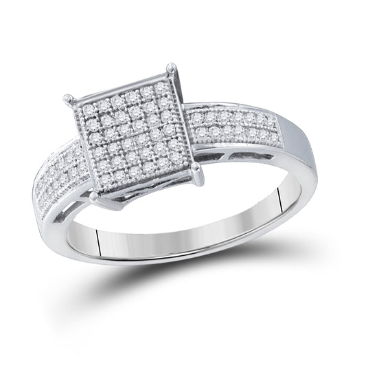 Sterling Silver Womens Round Diamond Square Cluster Ring 1/5 Cttw, Womens Size: 5-10