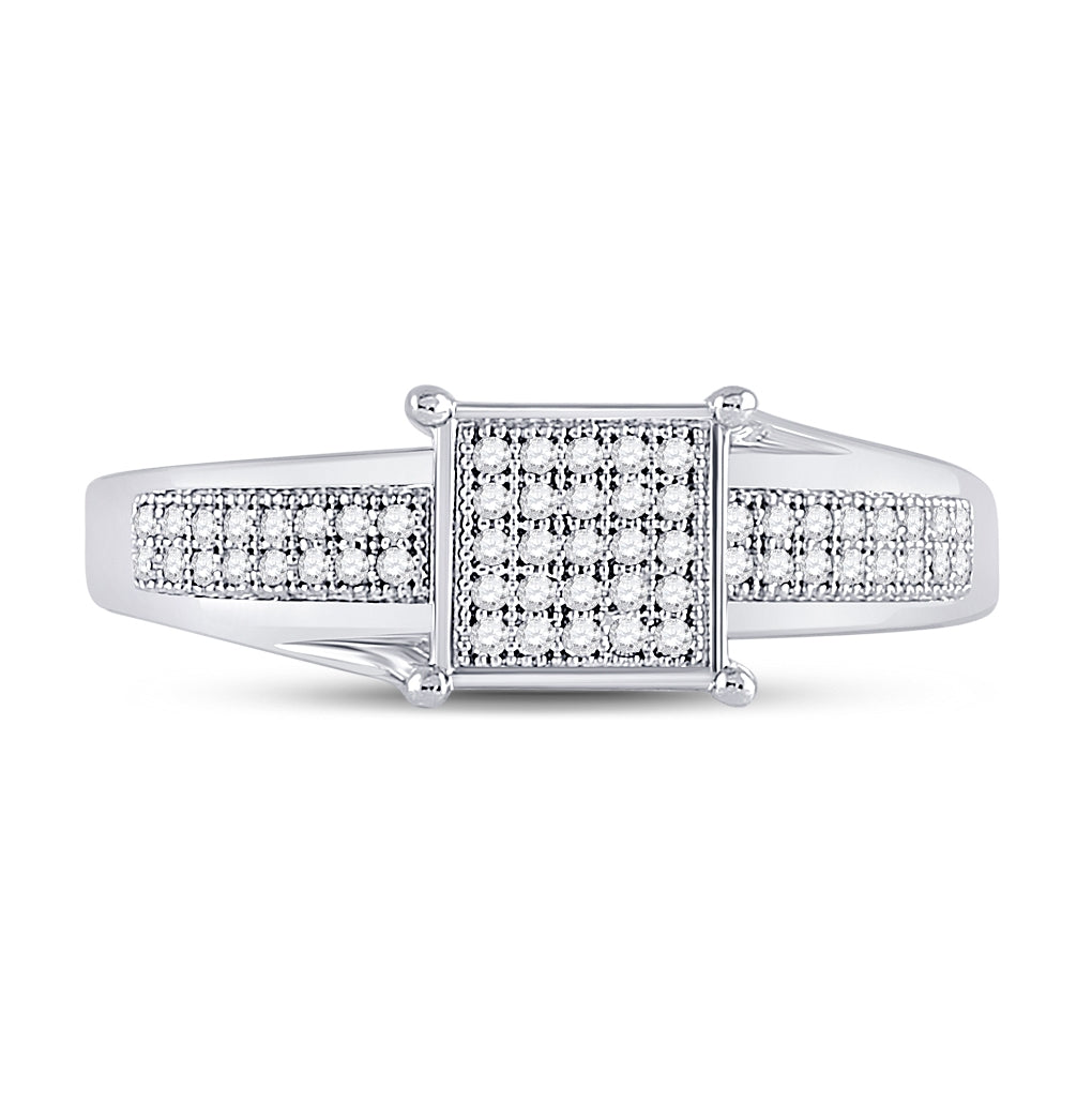 Sterling Silver Womens Round Diamond Square Cluster Ring 1/6 Cttw, Womens Size: 5-10